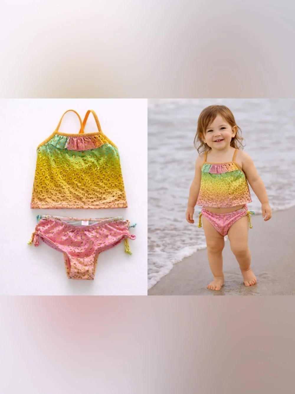 Pink‎ Platinum Baby Girl Rainbow Two-Piece Set | Gold Foil Cheetah | 18 Months